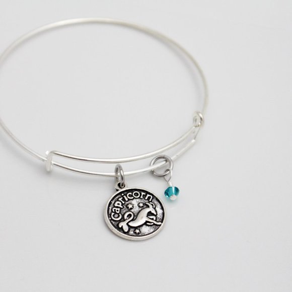 December Capricorn Adjustable Charm Bangle - Handmade Zodiac Bracelet - Picture 7 of 11